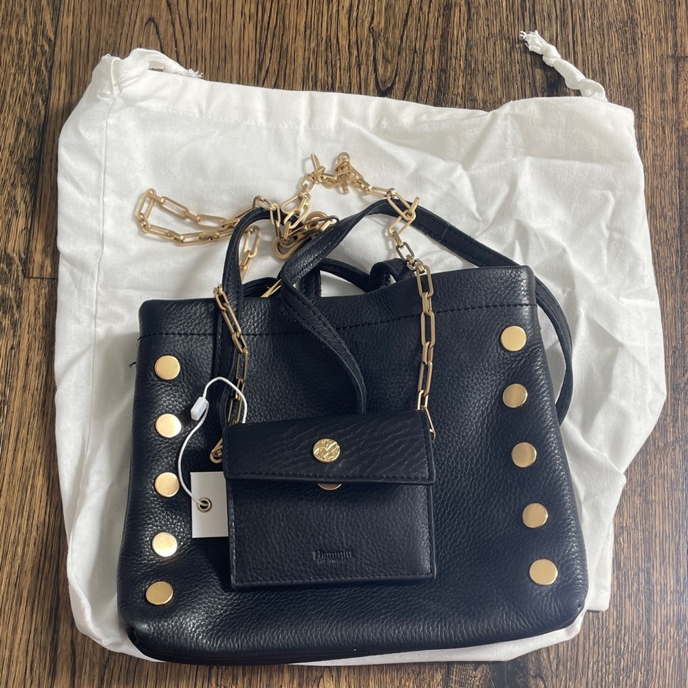 Hammitt Black Pebbled Leather Crossbody Bag Set Large and Small Gold Studs NWT
